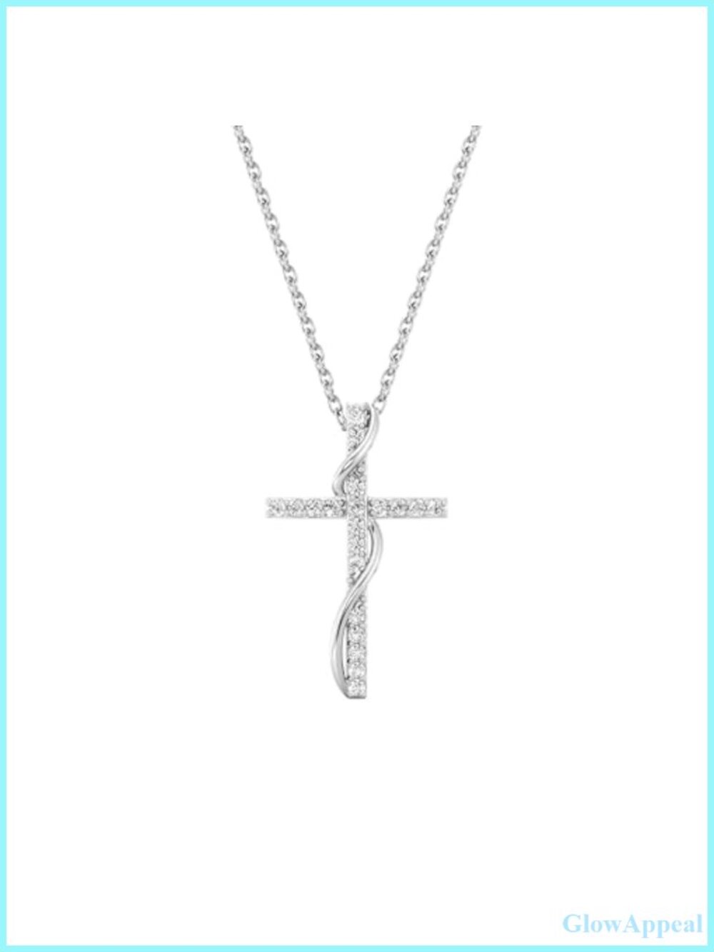 Sterling Silver Twisted Cross Diamond Pendant Necklace 18" Chain